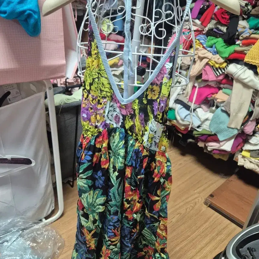 [BUNJANG] Imported Halterneck Mini Dress Tropical Print / 미국수입 홀터넥 미니원피스