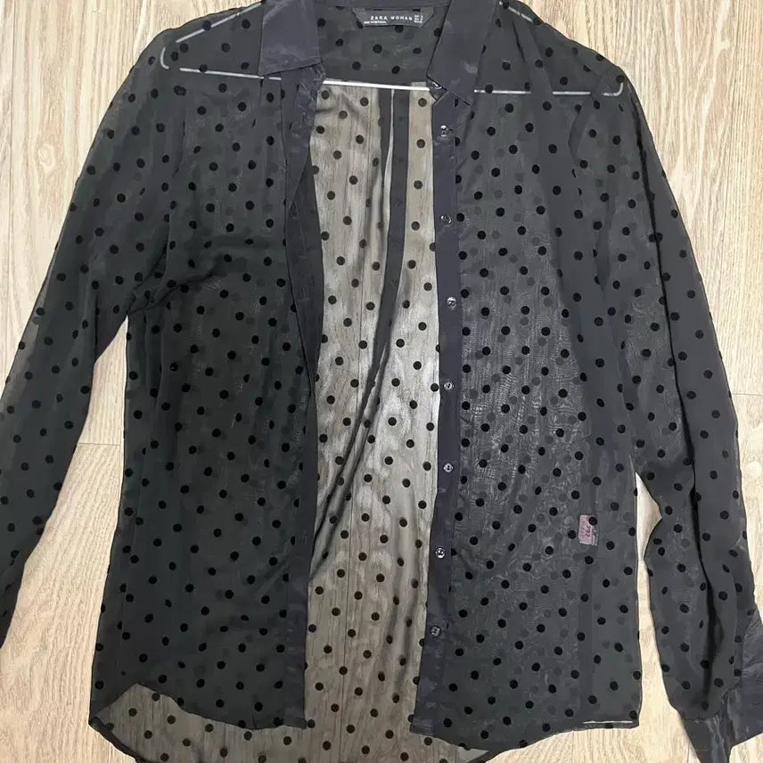 [BUNJANG] Zara Polka Dot See-Through Shirt Black / 자라 도트 시스루 셔츠 블랙