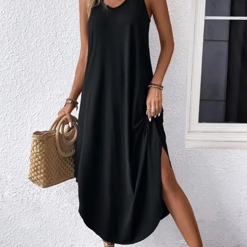 [BUNJANG] Black Slip Strap Maxi Dress / 블랙 슬립 스트랩 맥시 원피스.새상품