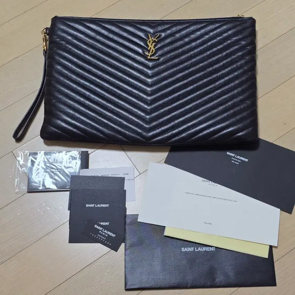 [BUNJANG] Saint Laurent Monogram Quilted Clutch Large / 생로랑 정품 모노그램 로고 퀼팅 클러치 라지