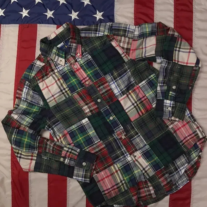 [BUNJANG] Polo Ralph Lauren Madras Patchwork Junior Shirt / 새제품 오리지날 신형 폴로 랄프로렌 마드라스  쥬니어용 패치워크 셔츠