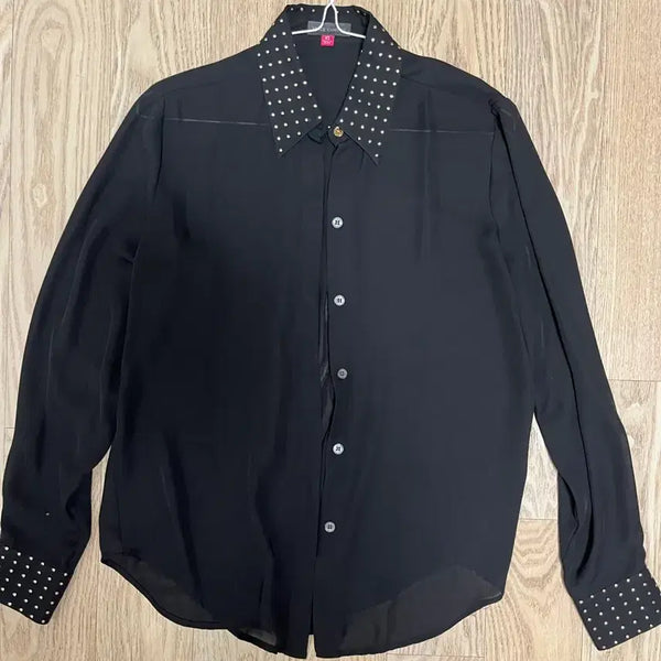 [BUNJANG] Black Studded See-Through Shirt / 블랙 스터드 시스루 셔츠