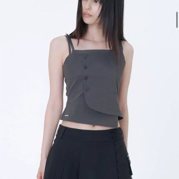 [BUNJANG] MiseKi Seoul Layered Button Sleeveless Top Charcoal / [미개봉] 미세키서울 레이어드 버튼 슬리브리스탑 차콜