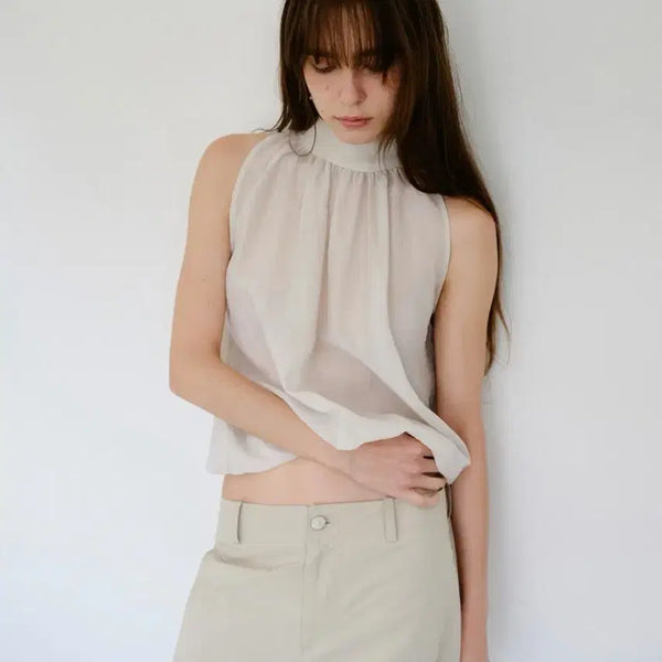 [BUNJANG] TheL Glow Halter Neck Blouse - Light Gray / 더릴 Glow Halter Neck Blouse_Light Gray 글로우 홀터넥 블라우스