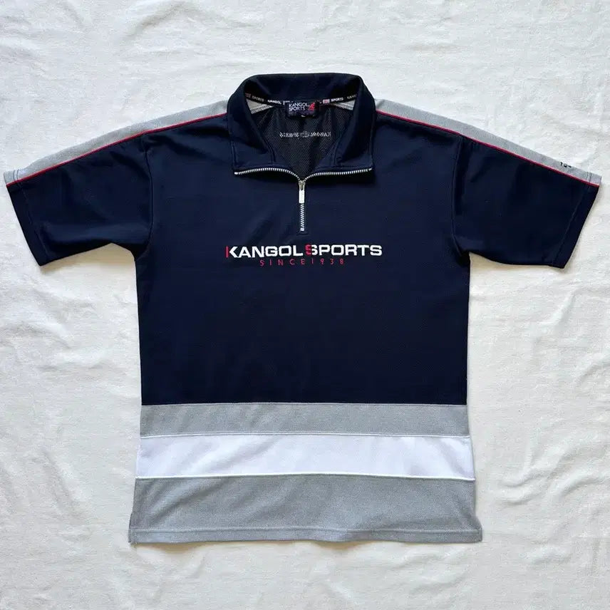 [BUNJANG] 90s KANGOL SPORTS Half Zip Short Sleeve Jersey Navy 2L / 90s 캉골 하프집업 반팔 져지 네이비 2L