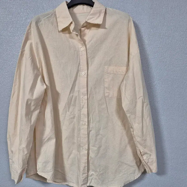[BUNJANG] Beige Cotton Long-Sleeve Shirt (Free Size) / 베이지 코튼 긴팔셔츠 프리