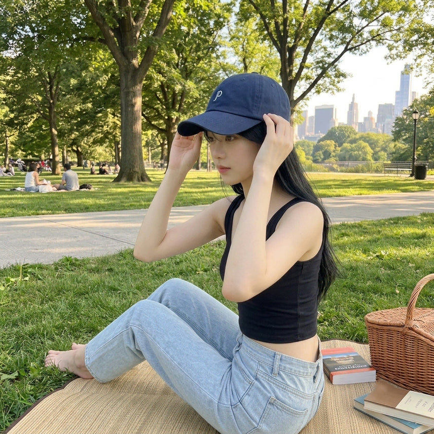 [BUNJANG] Deep V-Neck Summer Crop Sleeveless Top - Navy / 딥유넥 여름 크롭 민소매 나시 슬리브리스 에이블리 지그재그 동남아 여행룩