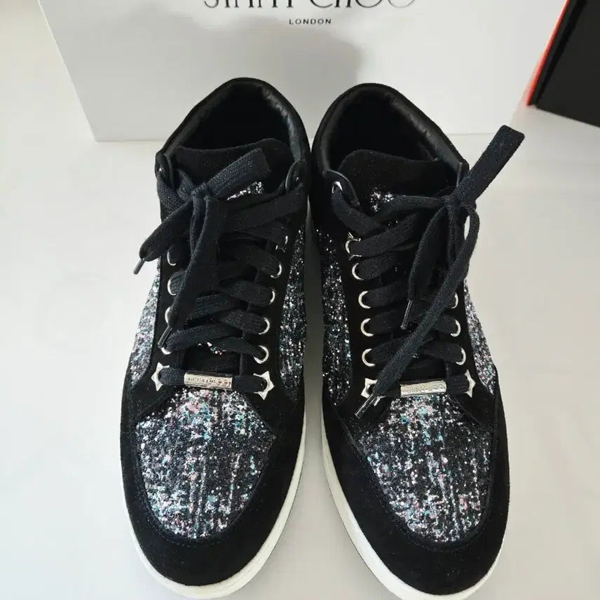 [BUNJANG] Jimmy Choo Miami Glitter Sneakers Black Size 38.5 / 정품) 지미추 MIAMI 글리터 블랙 스니커즈 38.5 (245ㅡ250 추천)