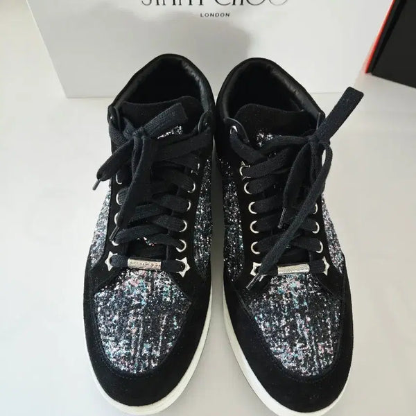 [BUNJANG] Jimmy Choo Miami Glitter Sneakers Black Size 38.5 / 정품) 지미추 MIAMI 글리터 블랙 스니커즈 38.5 (245ㅡ250 추천)