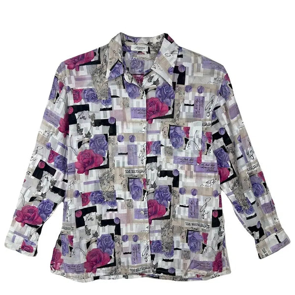 [BUNJANG] Aoyama Collection Flower Pattern Chiffon Shirt Blouse / Aoyama Collection 플라워 패턴 쉬폰 셔츠 블라우스 [L] 플라워블라우스/쉬폰블라우스/여성블라우스/빈티지블라우스/플라워패턴/꽃무늬블라우스/카라블라우스/여성셔츠