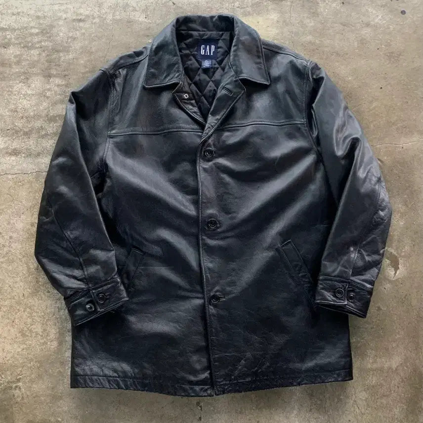 [BUNJANG] Old Gap Leather Car Coat Black / 올드 갭 레더 카코트 블랙