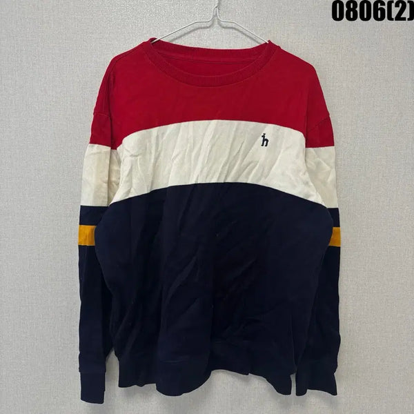 [BUNJANG] Hazzys Men's Colorblock Sweatshirt / 헤지스 맨투맨 레드/화이트/네이비 배색