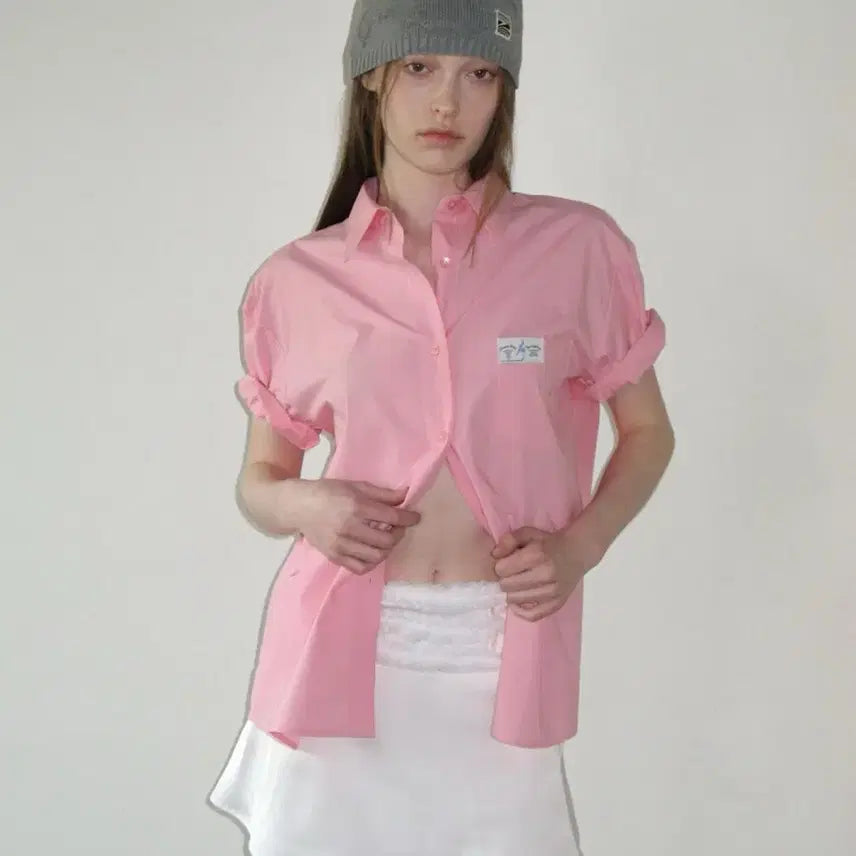 [BUNJANG] SI_NUN Half Sleeve Cotton Shirt Pink / 시눈 HALF SLEEVE COTTON SHIRT 핑크