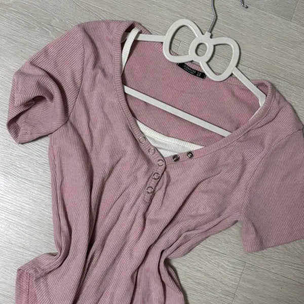 [BUNJANG] Integrated Short-Sleeve Knit Tank Top / 에이블리 반팔 니트 나시 일체형 교신 가능