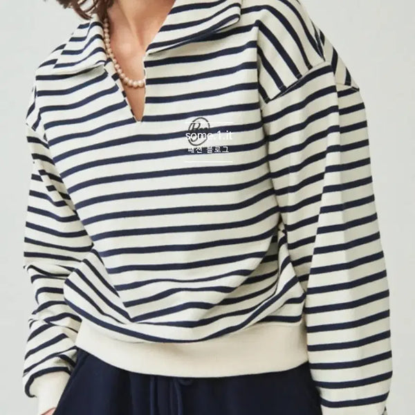 [BUNJANG] Ronron Stripe Sweatshirt (New) / 론론스트라이프 맨투맨(새상품)