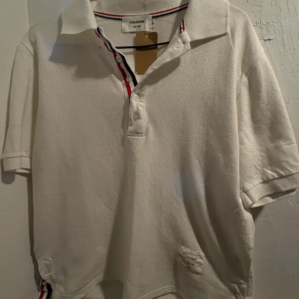 [BUNJANG] Thom Browne White Short Sleeve Polo Shirt / 톰브라운 화이트 반팔 카라티