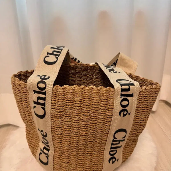 [BUNJANG] Chloe Woody Raffia Tote Bag with Shoulder Strap / 우디 라피아 토트백