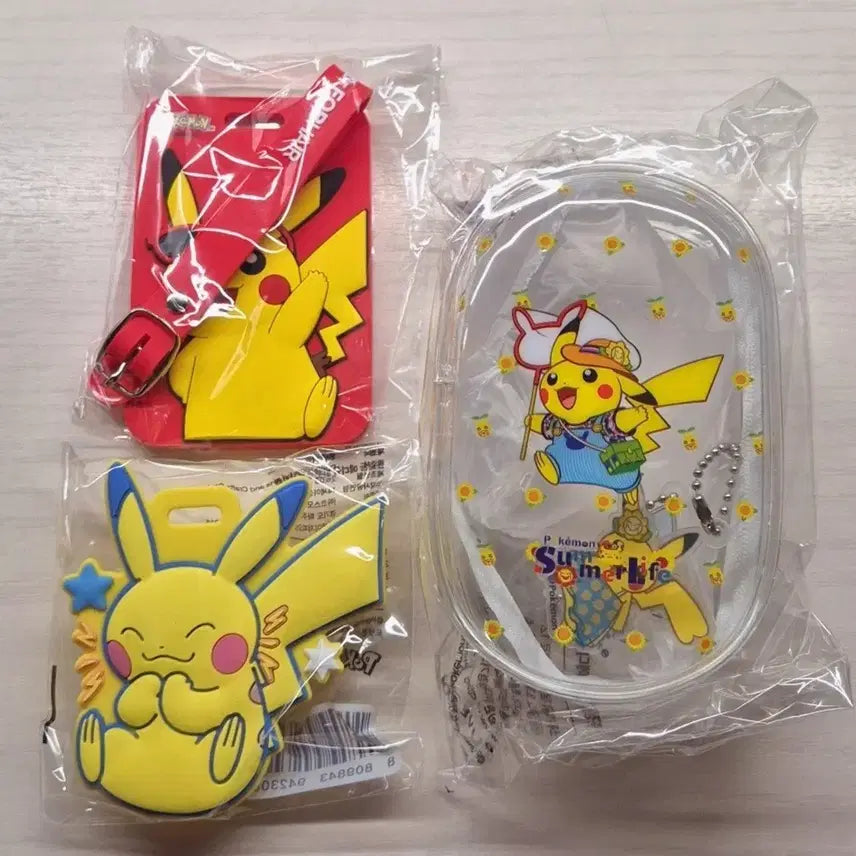 [BUNJANG] Pokemon Pikachu Pouch Keyring Bundle Set / 일괄) 포켓몬 피카츄 사은품 네임텍 파우치 키링 닥터포헤어 덴프스 브이티