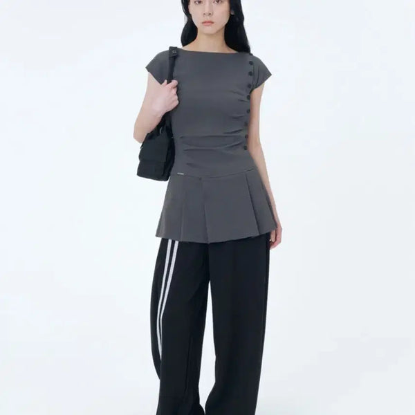 [BUNJANG] MICHAA Pleated Button Mini One-Piece Dress Charcoal / 미세키서울 Pleats button mini onepiece CHARCOAL 플리츠 버튼 미니 원피스 차콜 아이브 레이 픽 1사이즈