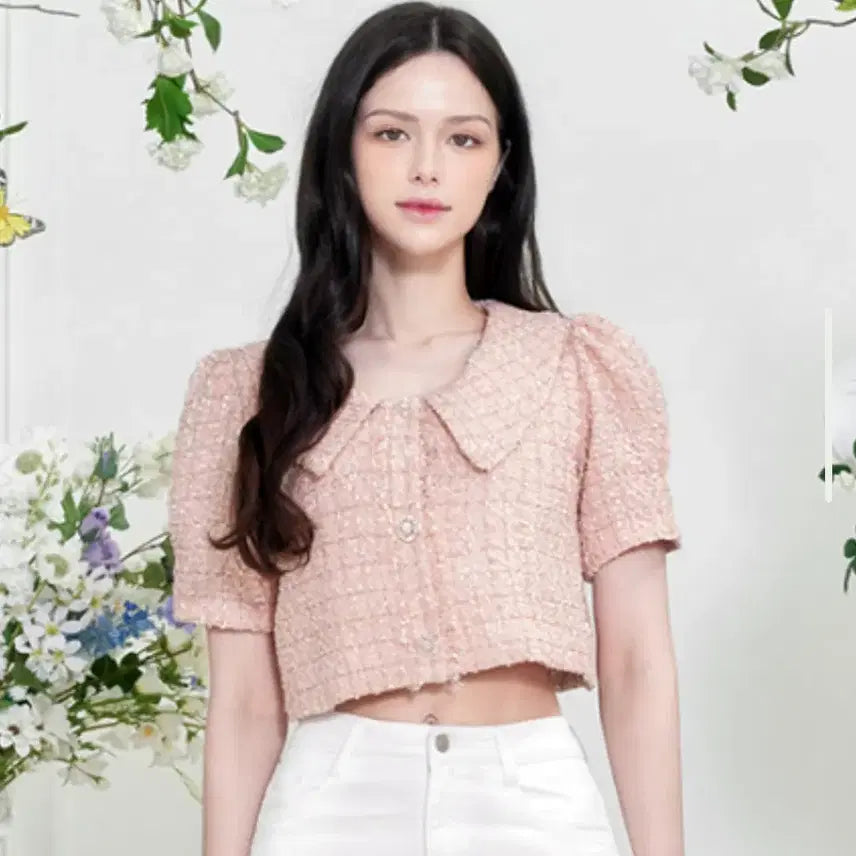 [BUNJANG] Grace U Ellie Tweed Blouse & Jacket Pink (44-55) / 그레이스유(GRACE U) Ellie 트위드블라우스&자켓 44-55새상품