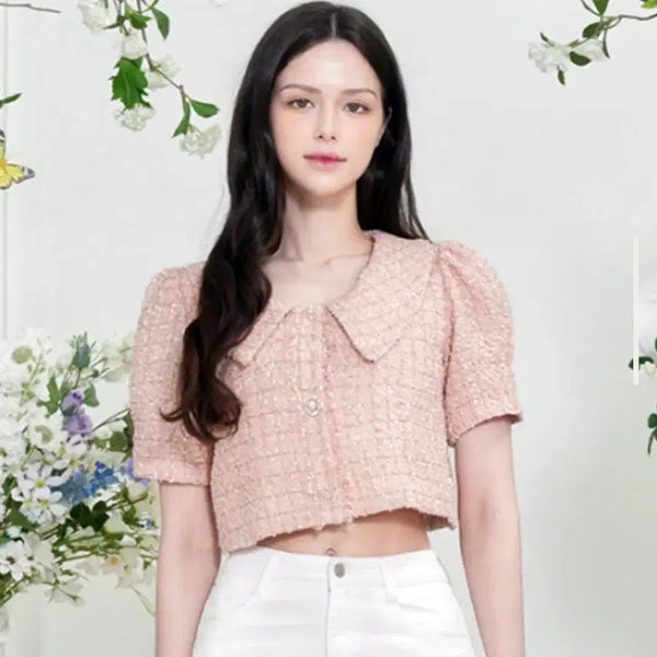 [BUNJANG] Grace U Ellie Tweed Blouse & Jacket Pink (44-55) / 그레이스유(GRACE U) Ellie 트위드블라우스&자켓 44-55새상품