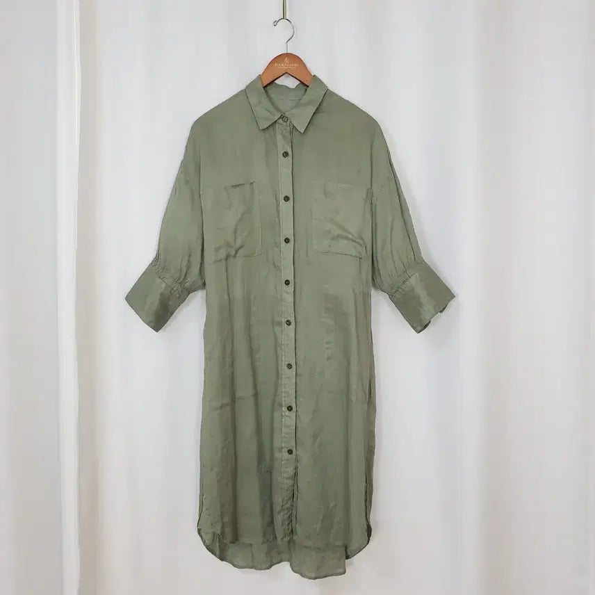 [BUNJANG] Laurel Linen Dress Khaki Olive Size 66 / 라우렐 린넨원피스 66