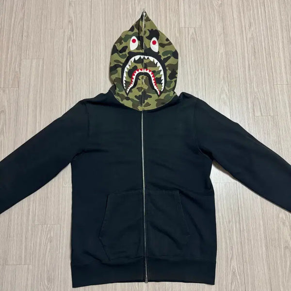 [BUNJANG] A BATHING APE Shark Full Zip Hoodie Black Camo / 베이프 후드집업 PONR