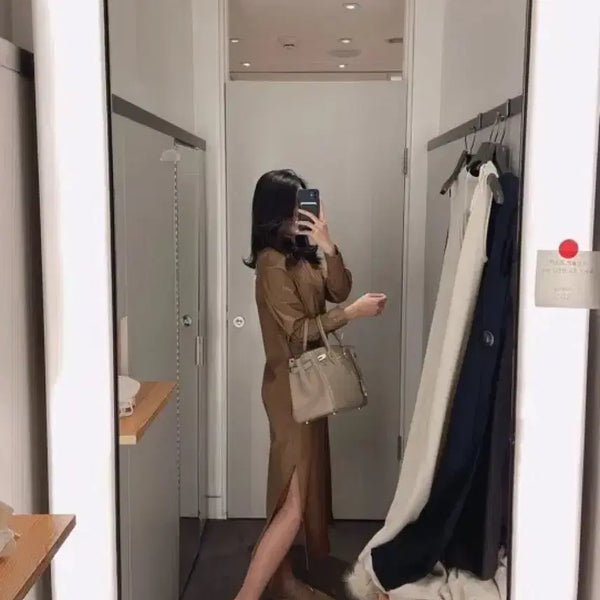 [BUNJANG] COS Shirt Dress Brown Slit Detail Size 32 / 18->5만 COS 코스 셔츠 원피스 (32)
