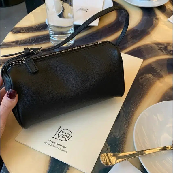 [BUNJANG] Mini Tote Bag with Handle and Shoulder/Crossbody Strap - Black / 9.9->5.0 로우 카프스킨 소가죽 양가죽 미니백 토트백 핸들백 숄더백 크로스백 블랙