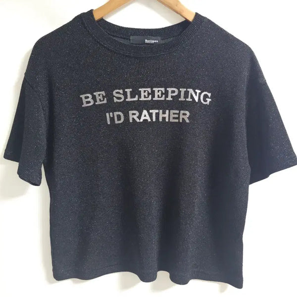 [BUNJANG] Bonispax Pearl Lettering Summer Short Sleeve Knit (Free Size) / 보니스팍스(Bonispax) 은은한 펄 레터링 썸머 반팔 니트 (FREE)