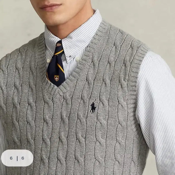 [BUNJANG] Polo Ralph Lauren Cable Knit Sweater Vest - Light Grey (Size L) / 큐알신상 폴로 케이블(꽈배기)니트 스웨터 베스트 L(100~105)라이트그레이 한번착용