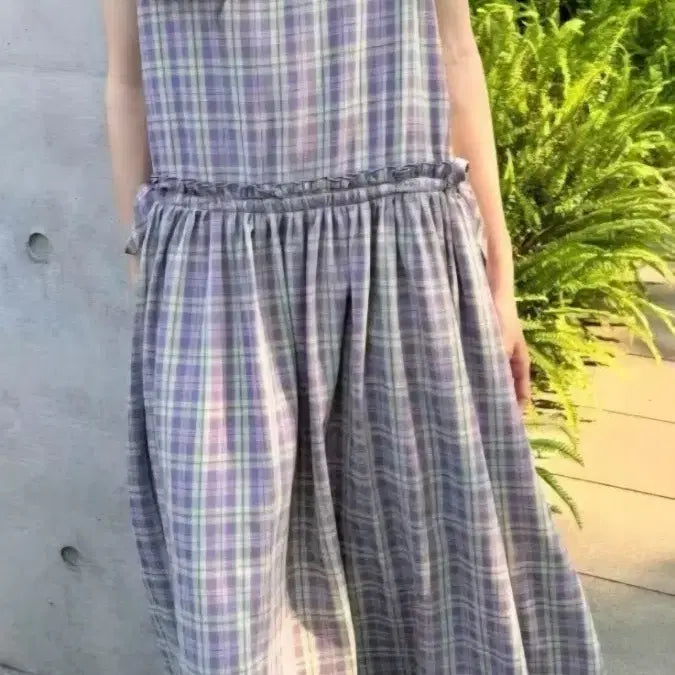 [BUNJANG] Bin Gallery Check V-Neck Dress / 빈갤러리.체크브이넥 원피스