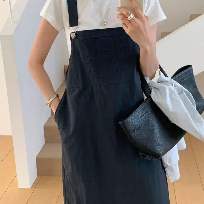 [BUNJANG] Ganaesra Self-Produced Cooling Overalls Dress Deep Navy / 가내스라 자체제작 쿨링 오버롤 원피스 #딥네이비