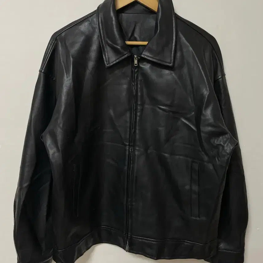 [BUNJANG] Black Loose Fit Leather Jacket / 105-110 블랙 루즈핏 레더 가죽자켓