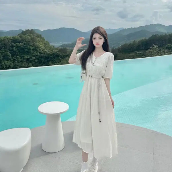 [BUNJANG] White Bohemian Style Dress / 화이트 원피스 보헤미안 스타일 우아하고 품격 있는 분위기