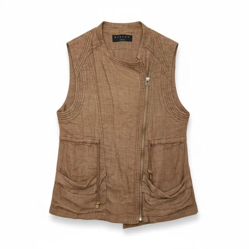 [BUNJANG] Sisley Beige Linen Sleeveless Jacket / 여성F/ 시슬리 베이지색 마 민소매 자켓