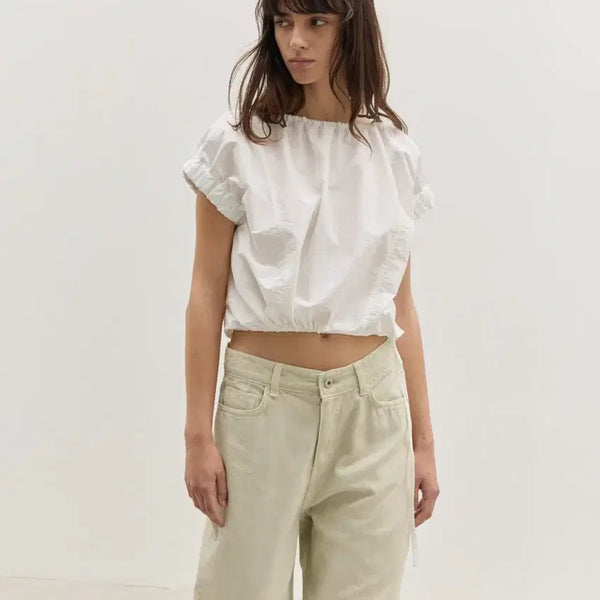 [BUNJANG] LEVAR Crispy Volume Cropped Blouse White / 르바(LEVAR) Crispy Volume Cropped Blouse