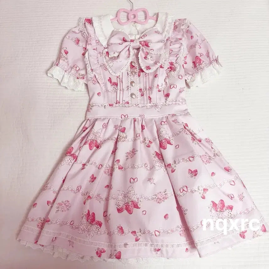 [BUNJANG] Lizlisa Creamy Berry One-Piece Pink Setup / 리즈리사 크리미베리 원피스 핑크 양산형 지뢰계 셋업 반팔