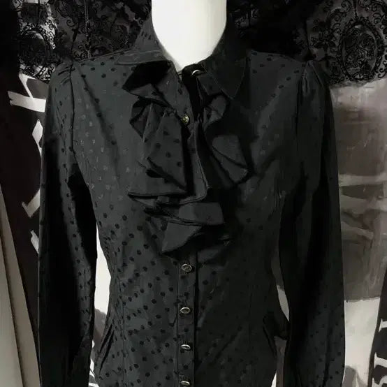 [BUNJANG] Ilb Goth Romantic Goth Lolita Frill Ruffle Black Blouse / 일브 고스로맨틱 고스로리 프릴러플 블랙 블라우스 공겜여주 핀터깔