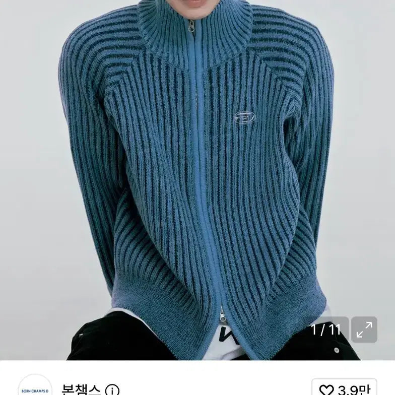 [BUNJANG] BONNE CHANCE Two-Tone Knit Zip-Up Blue / 본챔스 투톤 니트 집업 블루 2