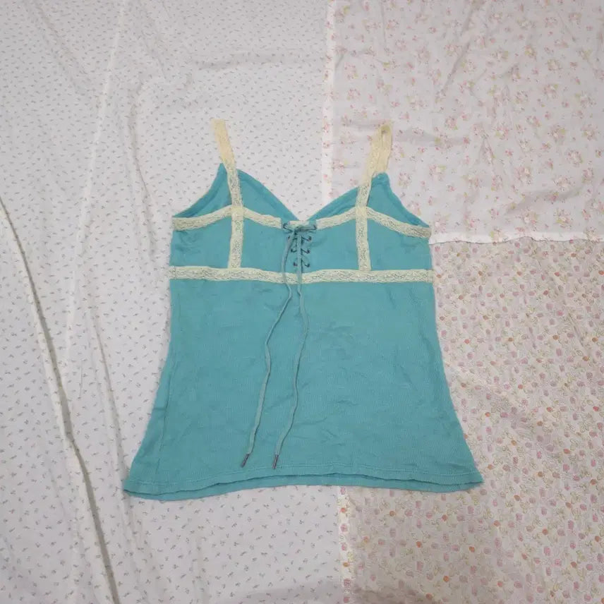 [BUNJANG] Vintage Mori Mint Eyelet String Lace Camisole / 빈티지 모리 민트 아일렛 스트링 레이스 딱붙 나시