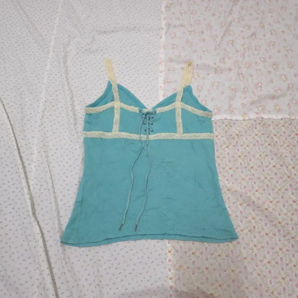 [BUNJANG] Vintage Mori Mint Eyelet String Lace Camisole / 빈티지 모리 민트 아일렛 스트링 레이스 딱붙 나시