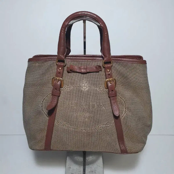 [BUNJANG] Prada Ribbon Logo Canvas Bag / 정품이고 ㅡ프라다 ㅡ리본. 로고 캔버스백
