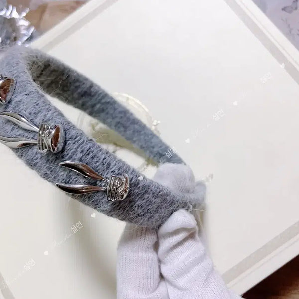 [BUNJANG] Cashmere Headband - Smoky Blue / 새상품/ 헤어밴드.옅은 스모키 블루, 도톰한 챙/ 고급 캐시미어 두꺼운 소재, 매우 예쁘고 고급스러움 헤어밴드.