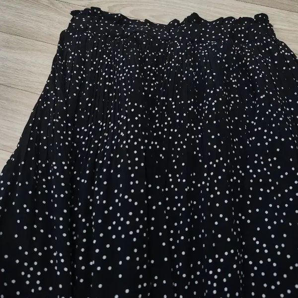 [BUNJANG] Black Dot Pleated Long Skirt / 블랙 도트 플리츠 롱 스커트