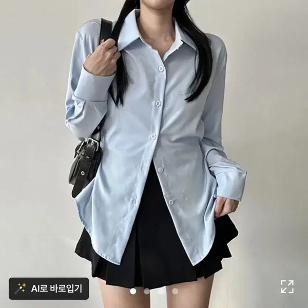 [BUNJANG] Light Blue Slim Fit Long Sleeve Shirt / 소라색 셔츠 남방 슬림 오버핏 아방핏 카라 긴팔