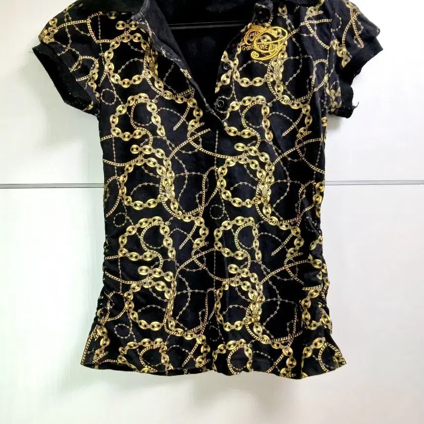 [BUNJANG] Gyaru Gold Chain Black Short Sleeve T-Shirt / 갸루골드 체인 블랙 반팔티