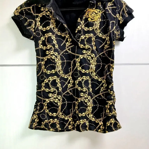 [BUNJANG] Gyaru Gold Chain Black Short Sleeve T-Shirt / 갸루골드 체인 블랙 반팔티