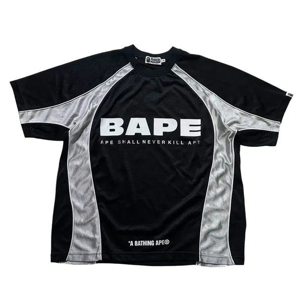 [BUNJANG] Bape Solid Camo Jacquard Multi-Logo Relaxed Fit Football Jersey Black / [L-XL] Bape 베이프 솔리드 카모 자카드 멀티로고 릴렉스드 핏 풋볼 저지 블랙