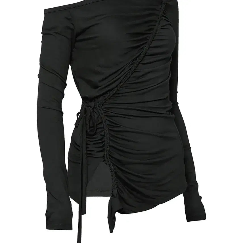 [BUNJANG] Flare Up Handmade Twisted One-Shoulder Long Sleeve Black / 플레어업 Handmade Twisted One-Shoulder Long Sleeve (FL-117_Black)